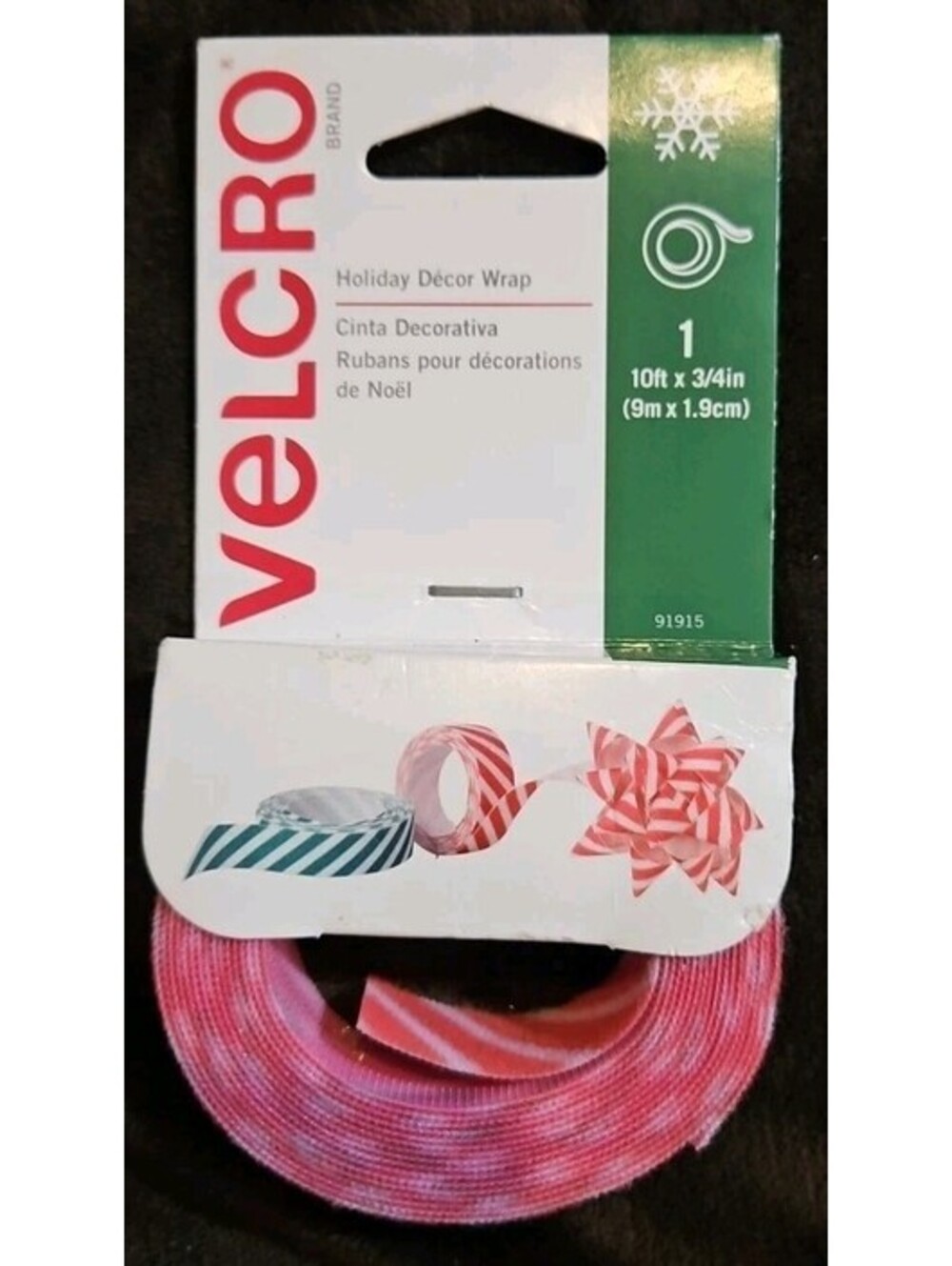 10' Red Striped 3/4" Official Velcro Holiday Wrap Garland Christmas Wreath Decor